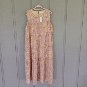 J Jill Pleated Tiers Dress Plus Size 2X Women Boho Sleeveless Floral Paisley